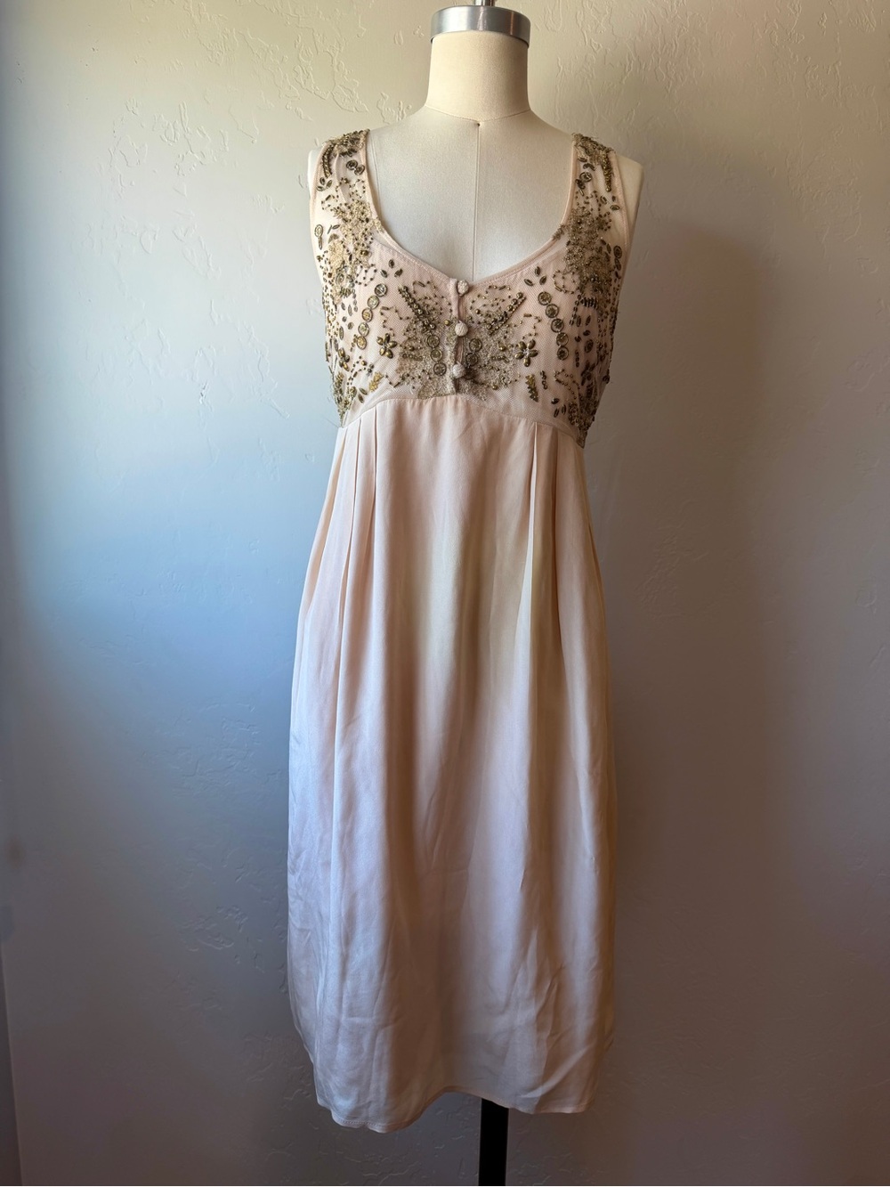 Anthropologie Lil Flickering Silk Beaded Babydoll Style Dress - Large - Picture 11 of 12